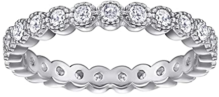 Lieson Frauen Ring Silber 925, Damen Ringe Mit Stein Elegant Rundherum 1.75 mm Zirkonia Hochzeit Ringe Silber Größe 52 (16.6)