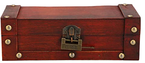 Buachois Vintage Deko Holz Schatzkiste, 21,5 x 8 x 7 cm Oriental Treasure Chest Retro Schatztruhe Piratenkiste Schmuck Spielzeug Holzkiste für Bücher Karten Sammlung Geschenke