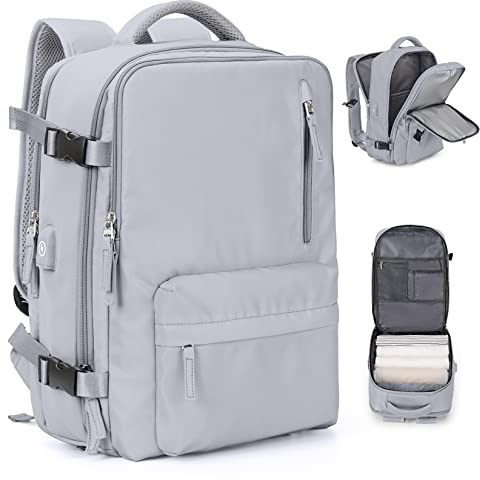 VGCUB Carry on Backpack,Large Travel Backpack for Women Men Airline Approved Gym Backpack Waterproof Business Laptop Daypack, A5-grey, L, Pure
