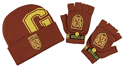 Harry Potter Gryffindor Mütze und Handschuh Kombi-Set, Schwarz , Einheitsgröße