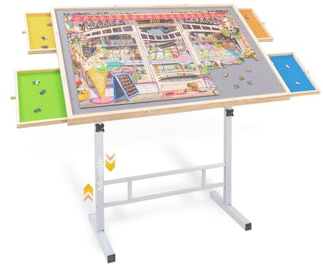 1500 Piece Jigsaw Puzzle Table with Drawers and Cover – Adjustable Height & Tilting Legs, No Assembly Portable Puzzle Board for Adults, Seniors, Puzzle Table for Game Room, Gift for Women Mom