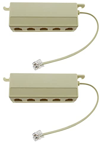 eMagTech 2 Stück Telefon-Splitter auf fünf Wege, RJ11, 6P4C, männlich auf 5 weibliche Ausgangsanschlüsse, Adapter für Mediatoren, Faxgeräte, Festnetze, Büroleitungen