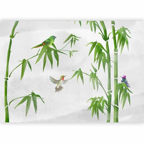 murando - Papier peint panoramique animal 450x315 cm - Revêtement mural décoration pour chambre salon - Design unique et moderne - Violet vert - Animaux oiseaux exotiques bambou g-C-10096-a-a