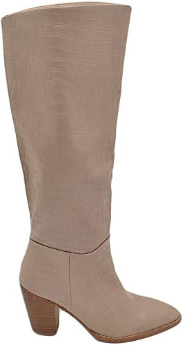 Stivali camperos Donna Stampa Cocco Beige Altezza Polpaccio con Tacco Texano Legno 6cm Western Moda Zip (41 EU)