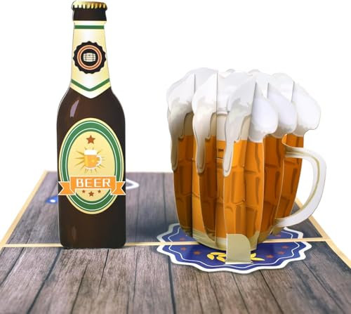 Magic Ants 3D Bier Popup Karte für Mann– Bierflasche, Bierkrug mit Schaum und Flaschenöffner für Bierliebhaber, Männergeschenke, Vatertag, Geburtstag, Party, Hauswarming