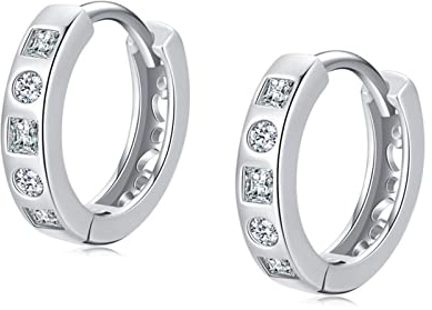 Damen Ohrringe Silber 925 Creolen Silber, Ohrringe Damen Zirkonia Rundes Quadrat Cz Hidden-Snap-Posts Ohrringe Nickelfrei