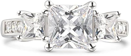 Jeulia Sterling Silber Damen Ring: Prinzess-Schliff Zirkonia Diamant Eternity Verlobungsring Frauen Promise Trauringe Anniversary Schmuck mit Geschenk Box (54(17.3), Silber-1)