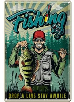 FEMER Blechschild Angeln 20x30cm Fishing Drop a line Stay awhile