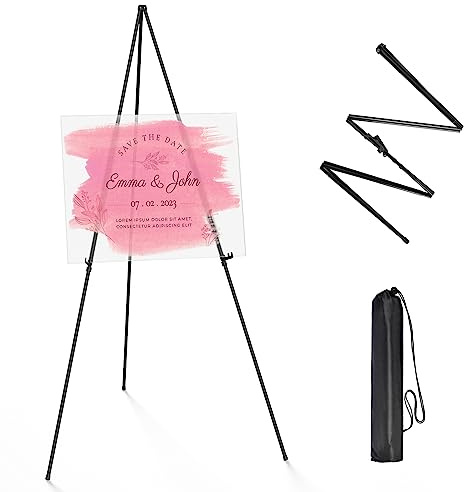Thicken Display Easel Stand for Wedding - 63 Instant Tripod Collapsible Portable Sturdy Floor Easel - Easy Folding Adjustable Poster Metal Stand for Signs, Display Show, Artist, Art, Painting - Black