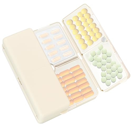 FYY 7 Day Pill Box Organiser - Travel Pill Case, [Folding Design][Large Capacity] Portable Pill Dispenser Container for Vitamins, Cod Liver Oil, Supplements, Medication Large-Cream White