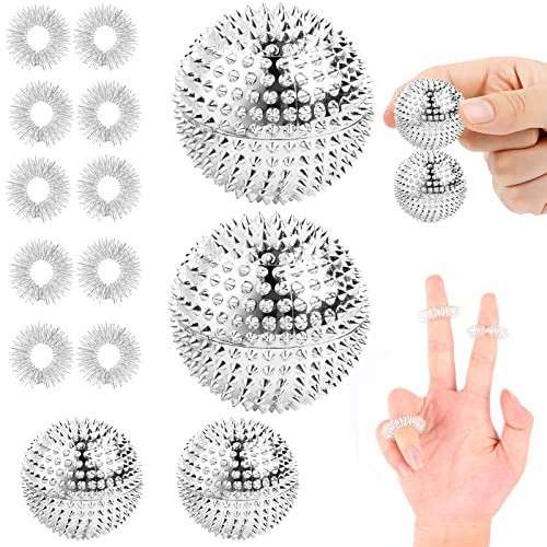 4 Skills Igelball Massage 10 Akupressur Ring Finger Magnetische Akupressurkugeln Igelball Skills ring akupressurringe Skills Borderline Set Igelbälle Massageringe für Stress Relief