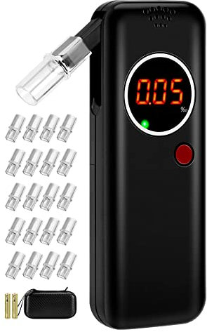 Alkoholtester, Tragbares Promilletester mit 20 Mundstücken, Alkohol Tester mit Halbleiter Sensorik, für Persönlichen und Professionellen, 2 AA-Batterien enthalten, Aufbewahrungstasche