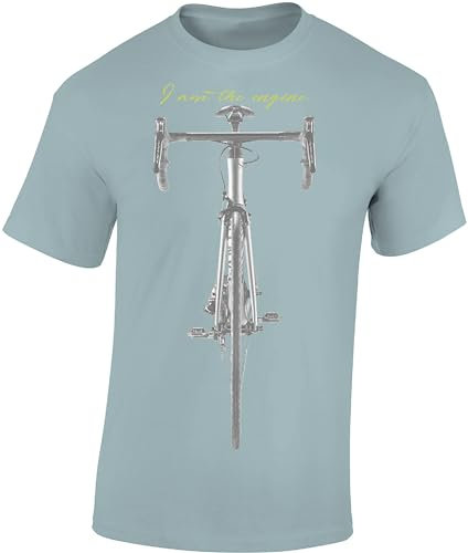 Baddery Fahrrad T-Shirt Herren : I am The Engine - Rennrad Zubehör (Ice Blue M)