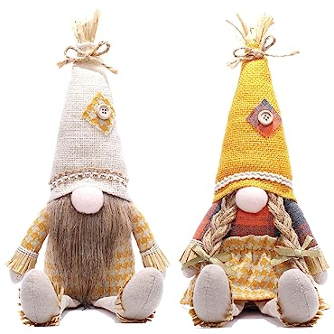 NSXIN Herbst Wichtel Deko 2 Stück Handgefertigte Zwerge Herbstdeko Wichtel Figuren Dekoration Halloween Erntedankfest Deko Für Festival Home Bauernhaus Küche (2er Set, Mit Beinen)