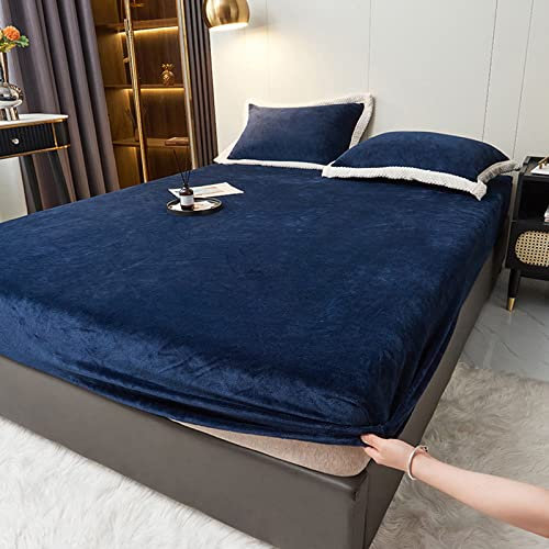 JIALIANG Flanell bettlaken Cashmere Touch spannbettlaken 120x200cm+30cm Cashmere Touch Kuschelig Flauschig Plüsch Flanell Bettlaken Spannbetttuch für Boxspringbett Topper Matratze Dunkelblau