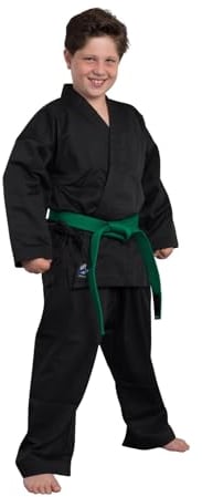 TEKKA BUDO Karateanzug Basix schwarz 7.5 oz - Karate Gi Set - Jacke. Hose. Gürtel - Einsteiger Anzug - Größe 180