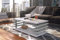 DC-3 Couchtisch Weiß Hochglanz/Beton 120x60cm mit Ablage modern stabil vielseitig Wohnzimmertisch Beistelltisch Sofatisch Zeitloses Design platzsparend robust Wohnzimmer mit Rollen