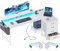 ODK Eckschreibtisch mit 4 Stoff Schubladen, 160x80cm Reversible Schreibtisch L Form mit 2 Steckdosen und 2 USB Ladeanschluss, Gaming Tisch L Form mit LED&Monitorständer für Home Office, Weiß