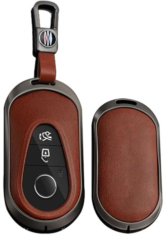 TECART Leder Autoschlüssel Hülle Cover Passt für Mercedes Benz C S Klasse W223 W206 EQS 450 500 580 E53 AMG S350L S500L Tragbar Smart Schutzhülle Schlüsselcover Zubehör 3 Taste A Schwarz Braun