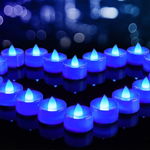 BEICHI 24Pack Battery Operated LED Tea Lights, Blue Candles