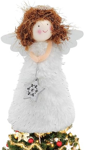 Engel Weihnachtsbaumspitze, Engel Dekoration Weihnachtsbaum Spitze mit Stern, Plüsch Fee Engel Figur, Engel Anhänger Puppe für Weihnachtsbaum Party Dekoration (Weiß)