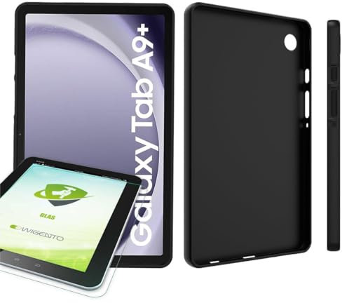Wigento Für Samsung Galaxy Tab A9 Plus Hülle Tasche Etuis Case Cover Schwarz + H9 0,3 mm 2.5D Hart Glas Neu