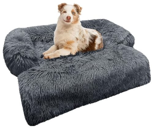 bluzelle Sofaschutz Hundebett für kleine & mittelgroße Hunde, Plüsch-Fell Hundedecke für Couch Sofa Cover, Wasserdicht Waschbar Abnehmbarer Bezug, Hundesofa Schutzdecke Überzug, Farbe:Dunkelgrau