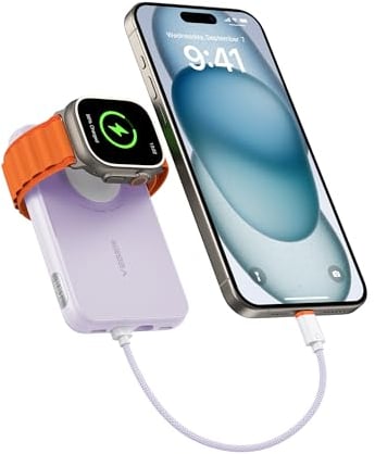 VEGER Power Bank 10000mAh con Cavi Integrati compatibile con iPhone Apple Watch, 20W PD Ricarica Rapida Mini Powerbank USB C Batteria Esterna 4 Ingressi e 3 Uscite con LED Display