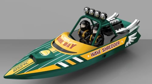 DEERC Bürstenloses Ferngesteuertes Boot 30 KM/H Schnelles Renn-Jetboot, 2 Akkus 30+Min. RC-Boot mit LED-Licht, Pool-Spielzeug für Jungen & Erwachsene
