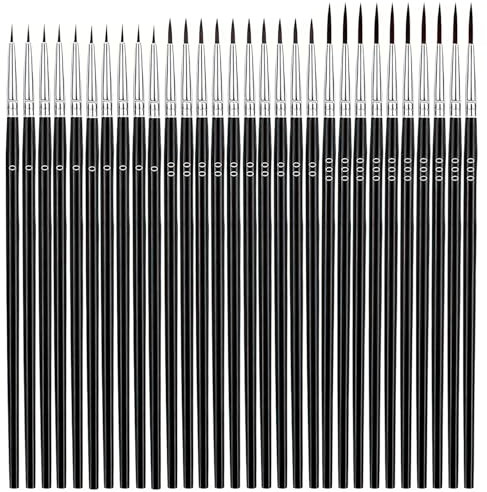 30pcs Fine Artist Paint Brushes, Detail Paint Brushes, Fine Tip Paint Brush Miniature Paint Brushes for Classroom Model Face Nail Art Acrylic Watercolor Paint Craft Supplies (3 Sizes #0#00#000)