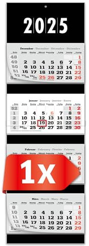 PRIMUS PRINT XXL Kalender 2025 - Mehrblock Wandkalender - 4-Monatskalender - Jahres Blockkalender - mit Datum Schieber - inklusive Feiertagen und Ferien - verschiedene Motive - [ 1x Schwarz ]