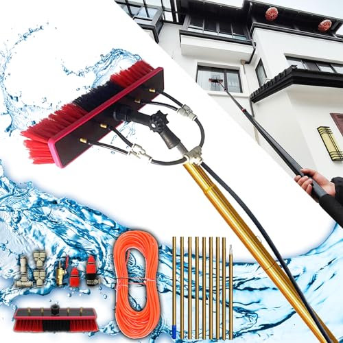 Perche Telescopique Nettoyage, Errtsdb Brosse Telescopique Toiture, Perche Telescopique Nettoyage Panneaux Solaires, Nettoyeur de vitres et Panneaux solaires réglable en Hauteur - Jusqu'à 7m