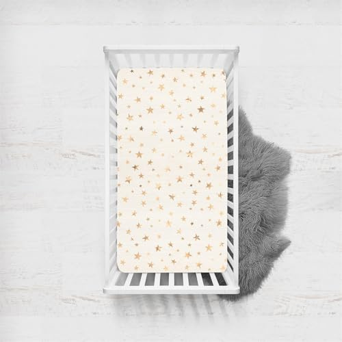Morbuy Spannbettlaken Babybett, Mikrofaser Spannbettlaken Kinderbett, Spannbettlaken für Kinderbett, Stubenwagen Bezug Kinderwagen Matratzenbezug für Neugeborenes (Beige Sterne,80x160cm)