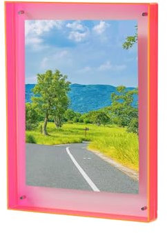 Qinlenyan Bilderrahmen, stehender Bilderrahmen, Acryl-Bilderrahmen, schwebender Fotorahmen für Zuhause, Büro, Galerie, Display, Rosenrot, 26 cm