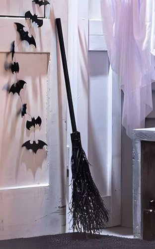 Dekoleidenschaft Dekobesen Hexenbesen schwarz aus Birkenreisig, 90 cm hoch, Reisigbesen, Halloweendeko, Eingangsdeko, Gartendeko für Draußen