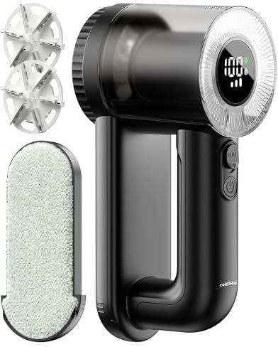 coldSky Electric Fabric Shaver & Lint Remover, Rechargeable Portable 3-Speed LED Digital Display Sweater Defuzzer for Clothes, Sofa, Bedding - Removes Lint, Hairball, Fuzz - Black