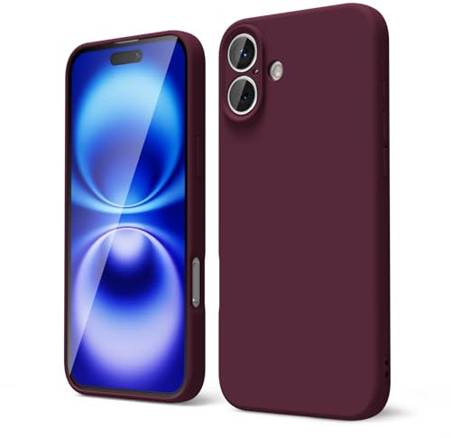 oakxco for iPhone 16 Case Liquid Silicone, Soft Rubber Gel Elegant Aesthetic Basic Simple Cover, Thin Slim TPU Matte Solid Color Plain Smooth Case for Women Men Girl, Burgundy Plum Wine