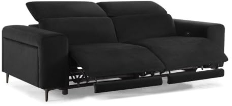 Home Detail Electric Recliner Sofa - 2 or 3 Seater Velvet Couch for Living Room in Black or Cream (Black Velvet, 3 Seater)