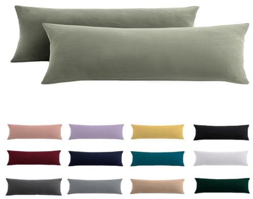 Seitenschläferkissen Bezug 40x145 2er Set - Salbeigrüne Kissenbezug 145x40 mit Reißverschluss 100% Mikrofaser Resistent und Hypoallergen Kopfkissenbezug für Seitenschläferkissen