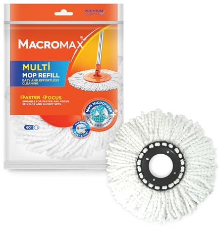 Macromax – Testa di ricambio in microfibra – compatibile con set di pulizia per mocio rotante da 10 litri – durevole e 100% microfibra – design facile da montare – ecologico, realizzato in materiale