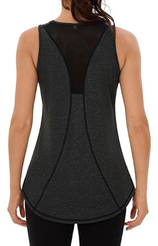 Wayleb Sport Oberteile Damen Ärmelloses Sportshirt Kleidung Rundhals Yoga Tanktops Pilates Joggen Workout Lauftop Back Mesh Atmungsaktiv Sporttop, Schwarz XL