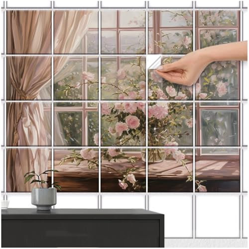 FoLIESEN Fliesenaufkleber - Deko-Bild für Bad, Küche, Badezimmer - Dekoration Fliesen-Bild selbstklebend - Romantischer Blumengruß, Fliese - Bild (BxH):20x25 cm - 80x50 cm / 8-tlg.
