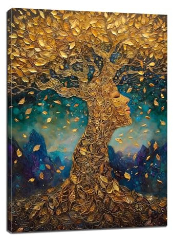 Frau Malen Nach Zahlen Erwachsene, Malen Nach Zahlen Baum Paint by Numbers Anfänger, DIY Handgemalt Leinwand Ölgemälde Kit mit Pinseln und Acrylpigment, Ohne Rahmen, Zimmer Deko 32x48 Zoll BJ-820