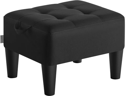 SONGMICS Foot Stool with Legs, Small Footstool Ottoman, Linen-Look Fabric Seat with Thick Cushion, for Living Room, Bedroom, Entryway, 330 lb Weight Capacity, Ink Black ULOM502B01