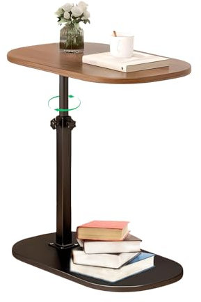YYW Side Table TV Tray for Couch,Height Adjustable 360° Swivel C Shaped End Table for Small Spaces,Bedside Bathroom Living Room (Glossy Walnut)