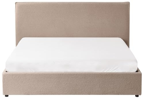 Beliani Upholstered Ottoman Bed Lift-Up Frame EU King Size 5ft3 Soft Boucle Taupe Lavaur