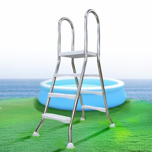 Escaleras para Piscinas Desmontables de Acero Elevada de 110cm, Escaleras Piscina de Doble Cara 3 Peldaños, Escalera Piscina de Alta Resistencia Capacidad 250 kg (110cm)