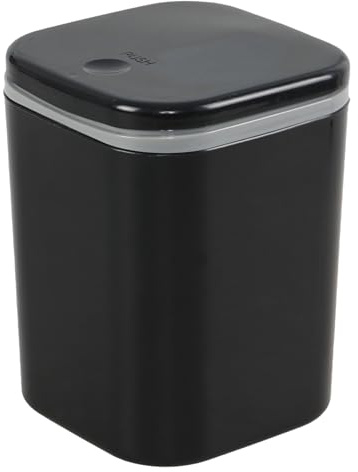 Gloreen 2L Plastic Mini Trash Bin with Push Button Lid, Desktop Garbage Bin | Black
