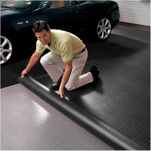 Garage Bodenmatte - Anhänger Wohnmobil Münze Bodenbelag PVC Matte Rolle DIY Für Unter Auto Boot Fitnessstudio, Auto Parkplatz Boden Schutz Abdeckung, Black, 0.6X0.8m/2X2.6ft