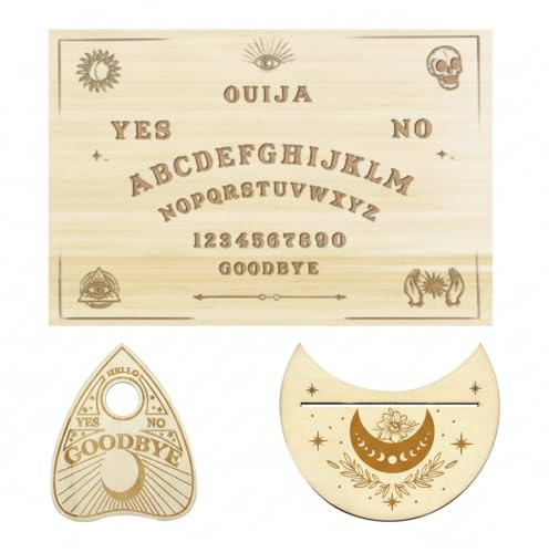 Ouija Board Set Holz mit Planchette & Mond-Ständer – Mystisches Hexenbrett für Geisterjagd & spirituelle Kommunikation – Witcher Brettspiel Zubehör für Anfänger & ouija brett Erfahrene